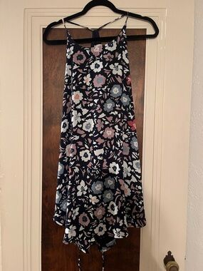 LOFT Navy Floral Circle Skirt with Pink & White Blooms